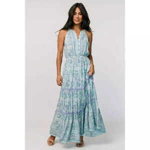 Baltic Born Meline Button Front Maxi Dress | Light Blue Multi Size MM